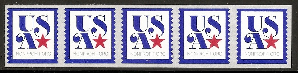US Scott 5172 (5c) USA and Star Nonprofit Org PNC strip of 5, plate # P111 - Image 1 of 1