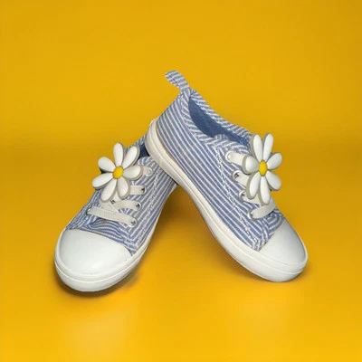 Old Navy Toddler Size 6 Blue/White Striped-Flower-Elastic Slip On Faux Lacing - Image 1 of 4