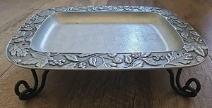 Vintage Longaberger fallende Blätter Zinn rechteckige Platte & Eisenständer 10" x 13" - Bild 1 von 7