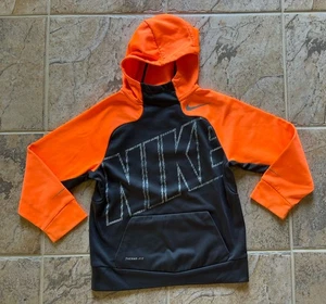 GUC Boys Nike Pro Training Therma Fit Logo Gray Orange Hoodie Sweatshirt Top M - Picture 1 of 10