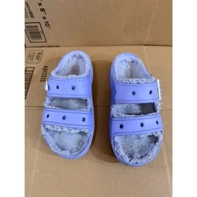 模糊绑带凉鞋 Crocs 紫色 W6 男士/孩子 4 舒适保暖毛茸舒适拖鞋 — 第 1/4 张图片