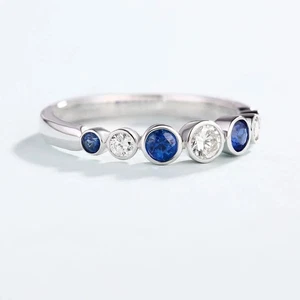 1Ct Round Cut Blue Eternity Lab Created Band Ring 14K White Gold Plated - Picture 1 of 8
