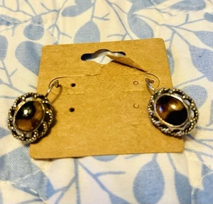 Pendientes colgantes vintage de piedras preciosas ojo de tigre - Imagen 1 de 5