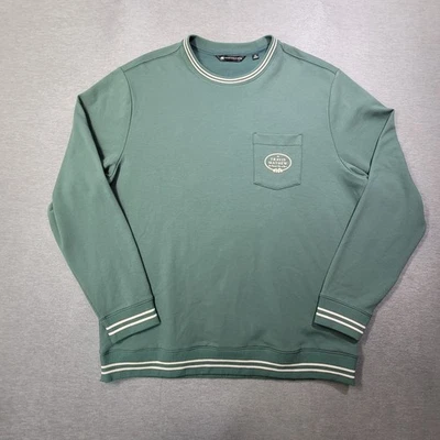 Travis Mathew Sweater Mens 2XL Green Striped Stretch Crew Neck Chest Pocket Logo - Image 1 of 4