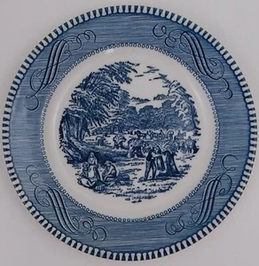 Currier and Ives Royal Blue Harvest Dessert Bread Plate 6.5 " Vintage - Picture 1 of 12
