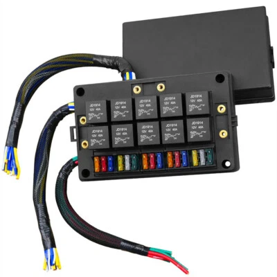 Pre-Wired Fuse Relay Box w/ 10Pcs 5Pin 40A Relays 15Pcs Fuses for 12V Car Truck - Image 1 of 4
