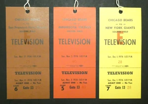 3 Chicago Bears EX-Mt TV-Crew-Pässe für November Dezember 1974 Vikings Giants 49ers - Bild 1 von 5
