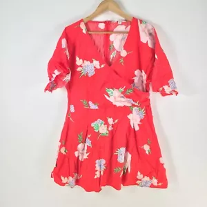 Miss selfridge womens dress size 16 fit flare red floral short sleeve Vnec101601 - Picture 1 of 12