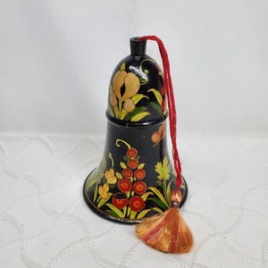 Handmade Boho Hanging Paper Mache Bell Floral Tassel Butterfly 4" Tall READ - Picture 1 of 9