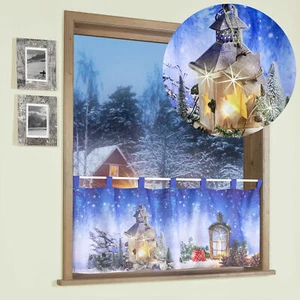 Scheibengardine Weihnachten m. LED Bistro Gardine Laterne Weihnachtsdeko Typ497 - Bild 1 von 4