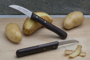 Kreuzblume Solingen Schälmesser Obstmesser rostfrei Hartholzgriff dunkel Rarität - Picture 1 of 2