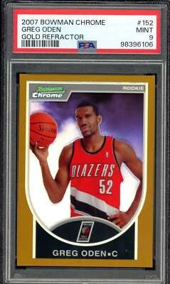 Tarjeta de novato Greg Oden 2007-08 Bowman cromo refractor dorado (pop 5) #152 PSA 9 Foto 1 de 2