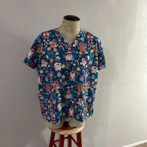 Serene Uniforms 2X Women’s Scrub Top Short Sleeves Cotton/poly Gingerbread Man - Picture 1 of 10