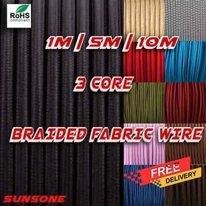 Stoffkabel geflochten Flex Lampenkabel 3-adrig Beleuchtung - 1m | 5m | 10m - Bild 1 von 34