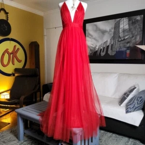 LUXXEL Wmns Sz M RED Tulle Maxi Dress Gown Prom Black Tie Event FairyCore NEW - Picture 1 of 17
