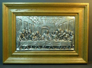 Zinnbild Relief Das letzte Abendmahl sehr plastisch! gerahmt Massiveiche 1112 - Bild 1 von 1