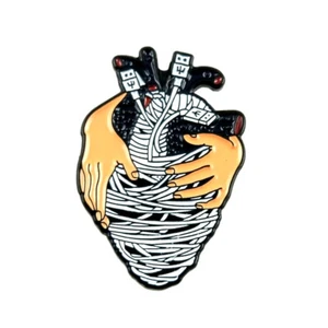 Heart Pin Hand Held Cord Wrapped Anatomical Heart Enamel Pin Fashion Jewelry - Picture 1 of 3