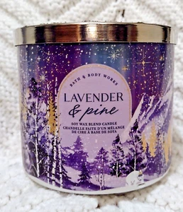 Bath And Body Works LAVANDA PINO GRANDE 3 MECHAS VELA Púrpura Invierno Copo de Nieve - Imagen 1 de 6