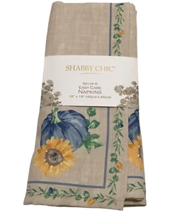 Shabby Chic Pumpkin Sunflowers Cloth Napkins Set 6 Fall Farmhouse 18"x18" Boho - Picture 1 of 3