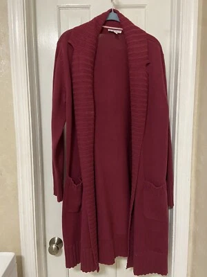 Isaac Mizrahi Live Long Knit Cardigan Topper Size Women's Medium Dark Red Maroon - Image 1 of 4