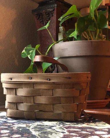 Longaberger small basket single leather handle Brass bracket entryway catch all Cover