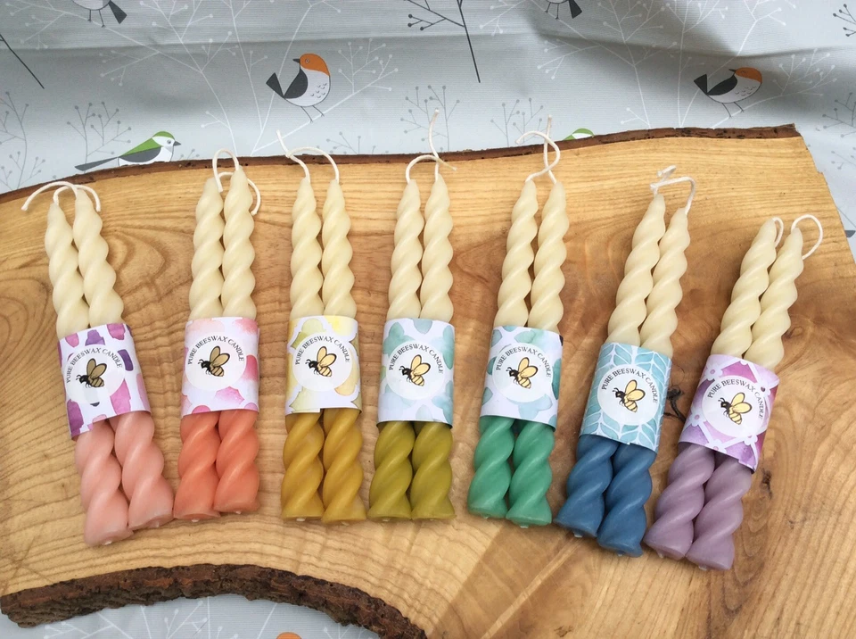 2 x 100% Duo Beeswax Coloured Twisted Taper Table Candlestick Candle 19cm x 2 - Image 1 of 1