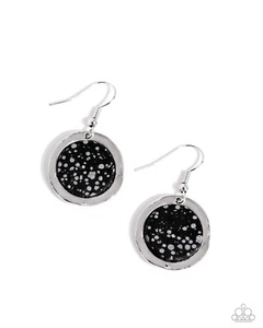Paparazzi Pendant Paradox - Black -Black & White Spotted Stone - Silver Earrings - Picture 1 of 3