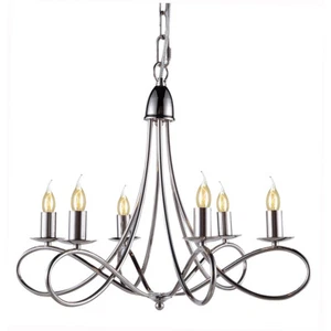 CHANDELIER POLISHED NICKEL FOYER DINING ROOM KITCHEN ISLAND 6 LIGHT FIXTURE 24" - Picture 1 of 6