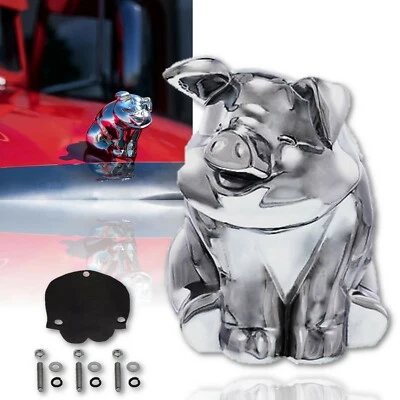 Cromo Cerdo Cerdo Capucha Adorno Emblema Coche Semi Camión Plataforma Grande De Colección Hot Rat Rod Foto 1 de 4