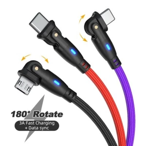 Câble Micro USB Type C 180 Rotation 1m Charge Rapide Fil Cordon pour iPhone Samsung - Photo 1 sur 17
