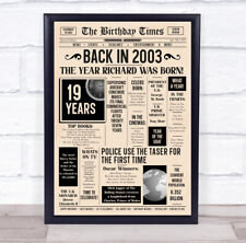 2003 Newspaper Any Age Any Year You Were Born Birthday Facts Personalised Print
