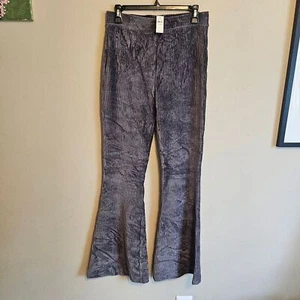 Aerie Velvet Velour High Rise Flare Ribbed Pants Gray NWT Medium - Picture 1 of 9