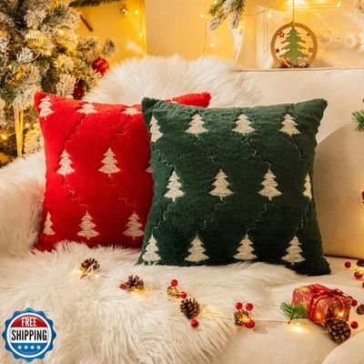 AQOTHES Christmas Tree Embroidered Red Green Throw Pillows Cover 18x18 Inch,  - Image 1 of 4