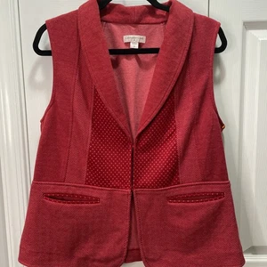 Women’s Coldwater Creek Herringbone Red Button Front Vest Size Large - Picture 1 of 11
