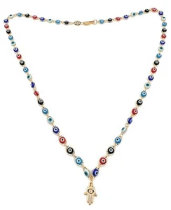 Evil Eye Necklaces for Women Hamsa Hand Dainty Gold Plated Pendant 18 Inches - Picture 1 of 5