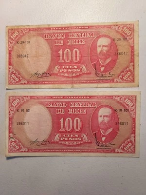 Chile 10 Centesimos over 100 Escudos Two (2) Banknotes 1960/61 Pick 127 - Image 1 of 2