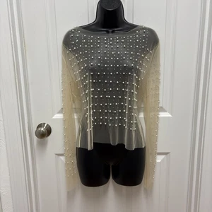 Diamond and Pearls Nude Sheer Oversized Top - Picture 1 of 7