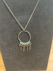 Vtg Zuni Petit Point Tested Silver Turquoise Pendant on 18" 925 Chain 4g - Picture 1 of 9