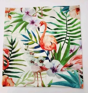 Pink Flamingo Hibiscus Tropical Accent Throw Pillow Zipper Cushion Cover 17x17" - Picture 1 of 4