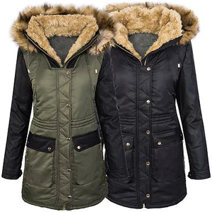 Damen winter jacke teddyfell futter parka kunstleder ärmel winterjacke D-257 NEU - Bild 1 von 5