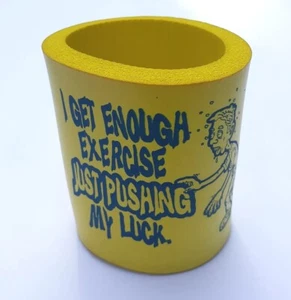  SOFTWARE Yellow Foam Drink Can Beverage Cooler Holder Insulator PUSH MY LUCK  - Picture 1 of 10