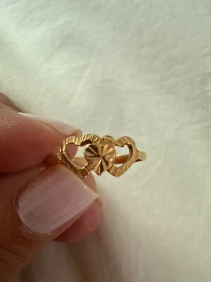 Dainty interlocking trio hearts ring - 18k solid yellow gold sz.6 - vintage - Image 1 of 4