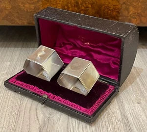 Heavy Pair Sterling Silver Napkin Rings, ART DECO Quality Cased, - Picture 1 of 5