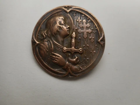 Joan Of Arc Sword Double Cross Fleur de Lis Great Detail Vintage Button 1-1/16" Cover