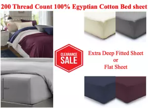 200 Thread count 100% Egyptian Cotton Extra Deep Fitted Sheet Flat Sheet - Picture 1 of 15