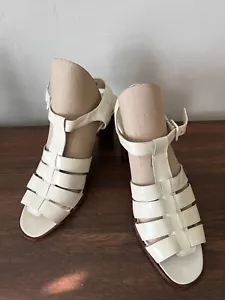 Cole Haan SANDALS 10 B IVORY CREAM LEATHER Heel STRAP CAGE LEATHER SOLE EUC - Picture 1 of 9