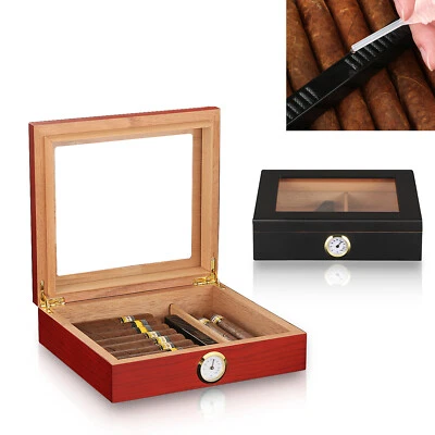 30ct Zedernholz Zigarren Humidor Etui Glasstop Luftbefeuchter Hygrometer Geschenkset - Bild 1 von 4