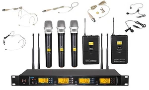  Sistema de micrófono inalámbrico lavalier auriculares portátiles beige UHF 4x100 canales - Imagen 1 de 30