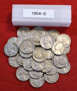 1954-S Jefferson Nickels 40 Coin roll Circulated - Picture 1 of 3