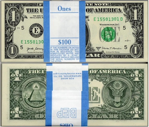 LOT OF 100 NEW $1 DOLLAR BILLS - UNCIRCULATED ONE DOLLAR BANKNOTES Cover